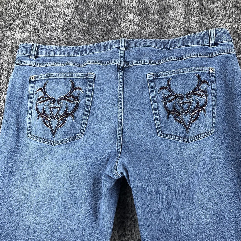 Harley-Davidson Jeans Womens 22 Blue Med Wash Relaxed Bootcut Tribal Embroidered